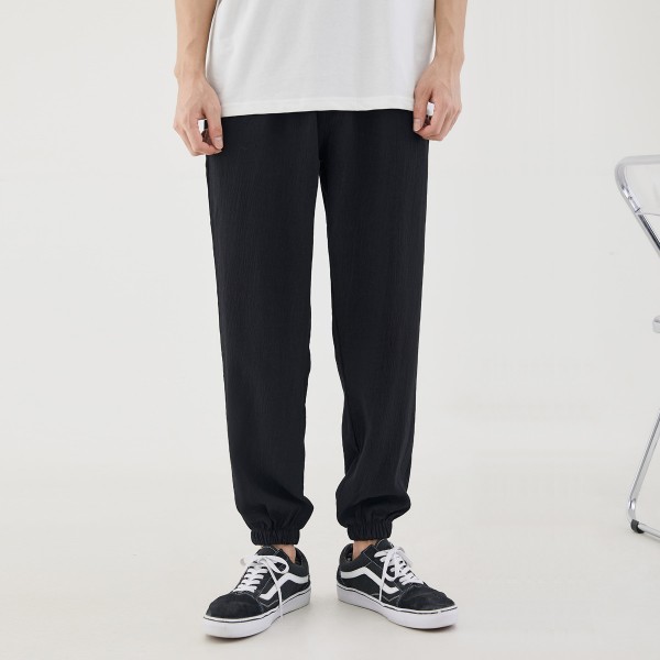 Yizhi urban youth thin black casual Leggings summer new pocket small label drawstring men's pants