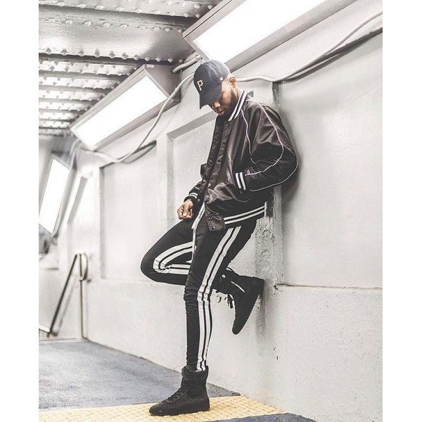 Europe and the United States high street ins men's casual pants with two bars side white hip hop retro leg zipper pants