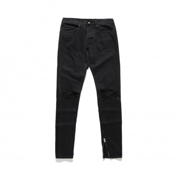 Men's new jeans teenagers' black zipper with holes and big damage