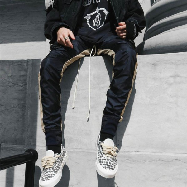 European and American high street trend new men's wear side Stripe Men's sportswear zipper Leggings hip hop casual pants men's wear