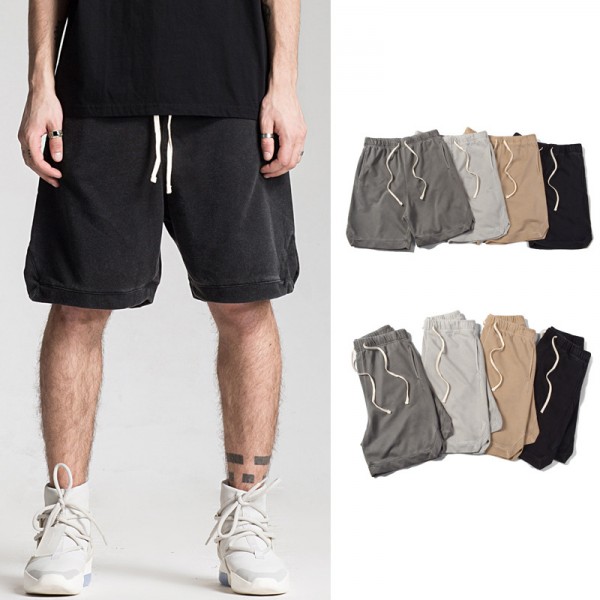 Kanye Kanye European and American high street style heavy washing old loose split shorts ins summer fashionable men's casual pants