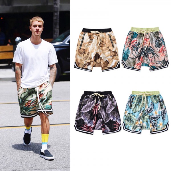 New ins net in summer of 2019 red Kanye Bibo loose hanging crotch baggy pants flower leisure sports basketball shorts for men