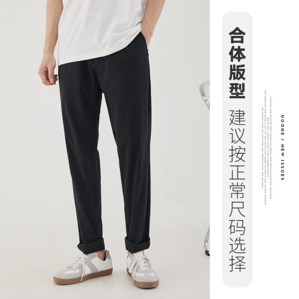 Pre sale men's wear 2021 summer new urban light business letter embroidery black drawstring thin casual pants men's wear