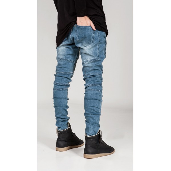 Fast sell easy hot men's wear European and American street trend men's jeans pleated slim fit small leg jeans men's jeans