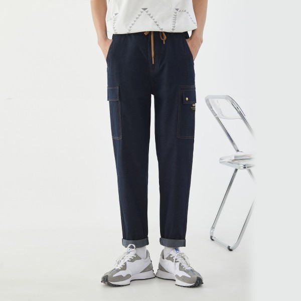 Yezhi men's jeans men's work pants 2021 spring new Japanese simple Multi Pocket casual jeans