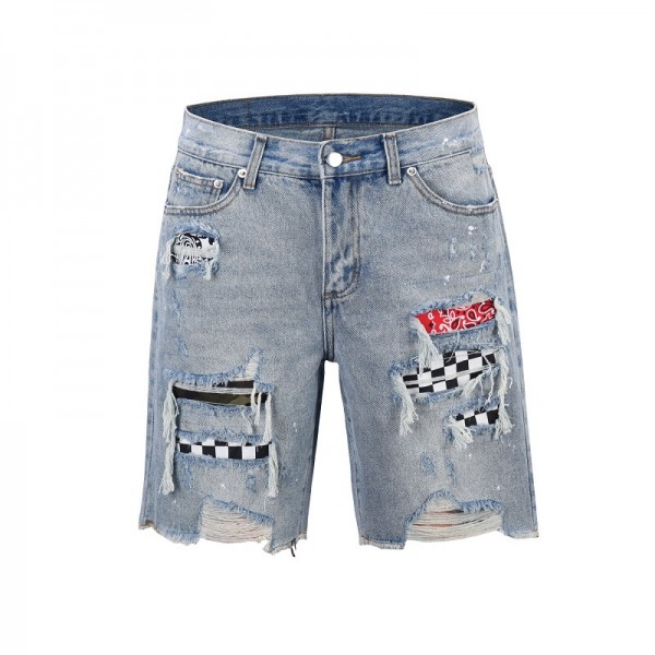 European and American short jeans cashew flower checkerboard camouflage holes destroy Jeans Shorts wholesale in spring and summer of 2019