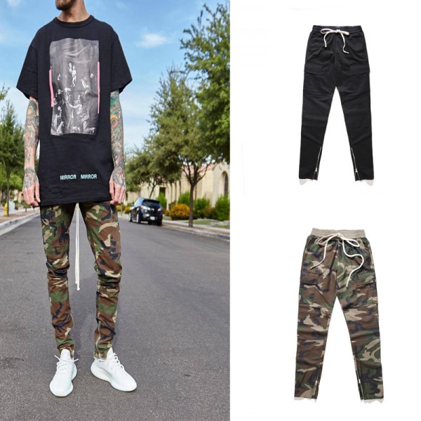 European and American high street fashion brand fog classic men's slim fitting small leg overalls multi bag zipper casual pants