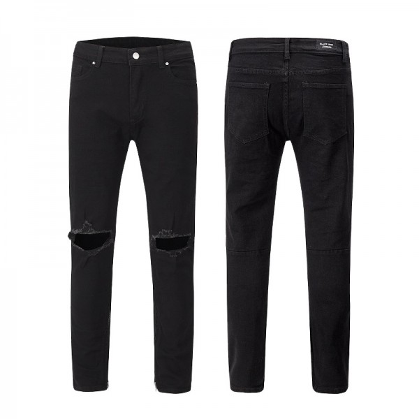 2020 new high street fashion man Bieber's knee big hole slim stretch hip hop black jeans pants men's pants