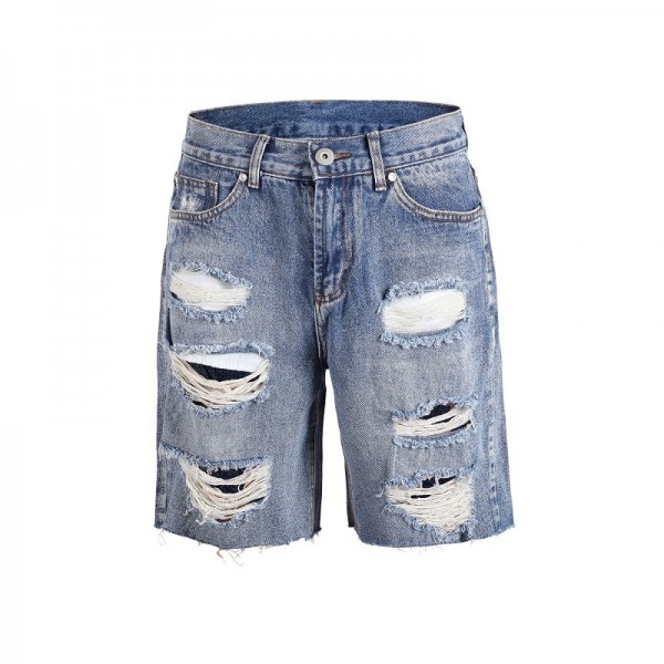 Short jeans Europe and the United States loose hip hop OS knife cut burr denim shorts men's and women's pants casual pants