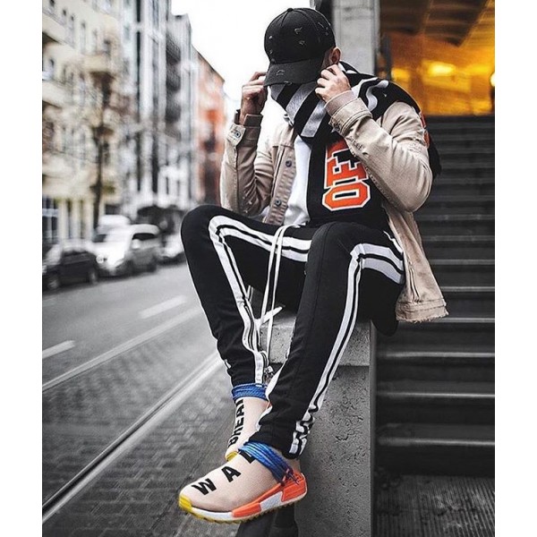 Europe and the United States high street ins men's casual pants with two bars side white hip hop retro leg zipper pants
