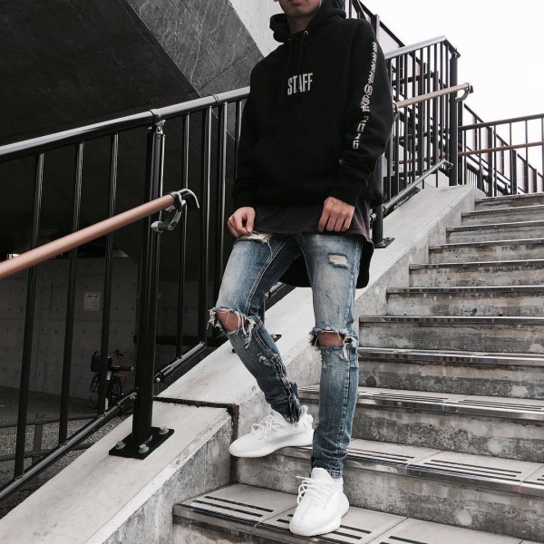Justin Bieber same men's clothing Europe and the United States high street men's hole beggars slim feet jeans men's wholesale