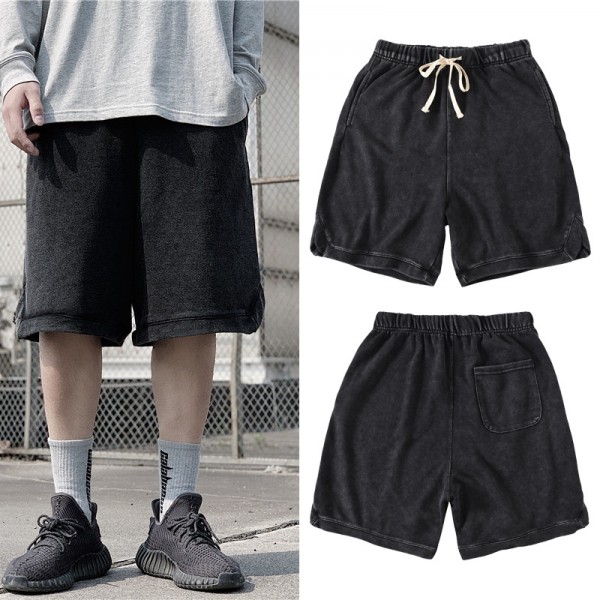 Kanye Kanye's high street ins trend heavy washed old shorts loose leg open leg casual pants men's pants