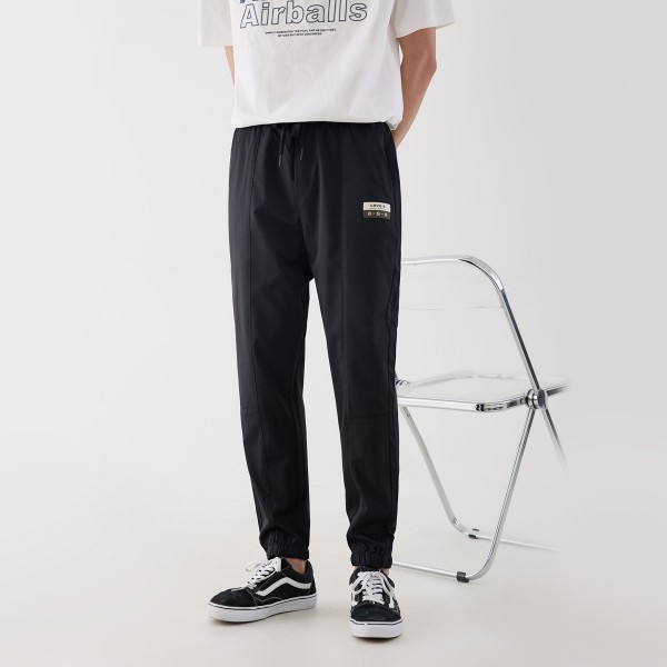 Pre sale men's fashion Korean style label printed overalls 2021 Summer Black drawstring Leggings