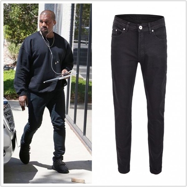 Kanyewest same ins fashion pure black four seasons versatile elastic slim fit small foot high street jeans