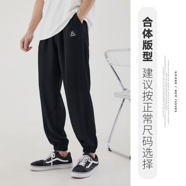 Yizhi urban youth thin black casual Leggings summer new pocket small label drawstring men's pants