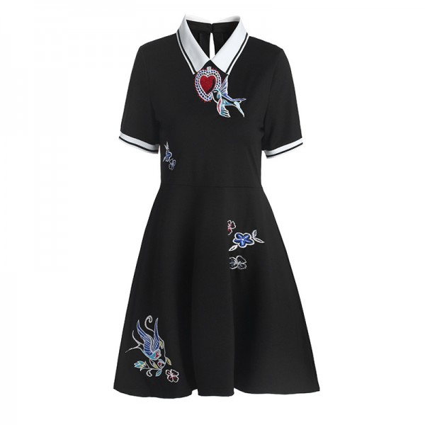 1920110-2021 summer new fashion heart embroidery polo collar dress slim and versatile 