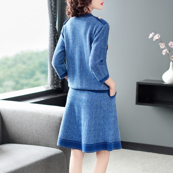 1926502-2021 autumn and winter new women's slim and foreign goddess women's V-neck Top + short skirt two piece suit 