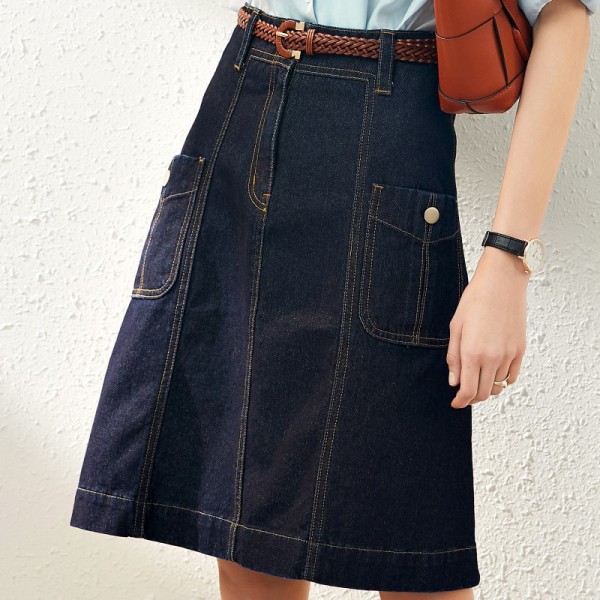 2006504-2021 summer new fashionable slim Lapel shirt + denim skirt two piece suit 