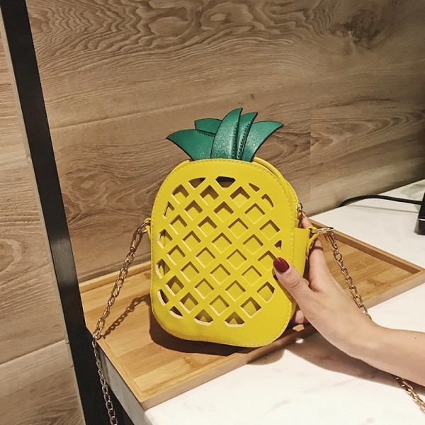 Fashion slung women's bag foreign trade new pineapple bag 2021 spring Pu hollow contrast color personalized creative shoulder bag