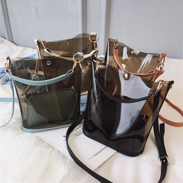 2020 new fashion transparent jelly bag Korean customized large capacity one shoulder portable Messenger Bag Beach Bag