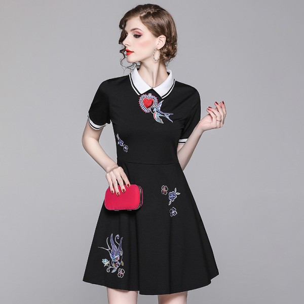 1920110-2021 summer new fashion heart embroidery polo collar dress slim and versatile 