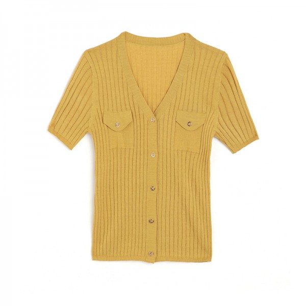 S2006405-2021 spring and summer new French retro top versatile temperament knitted cardigan simple T-shirt lazy 