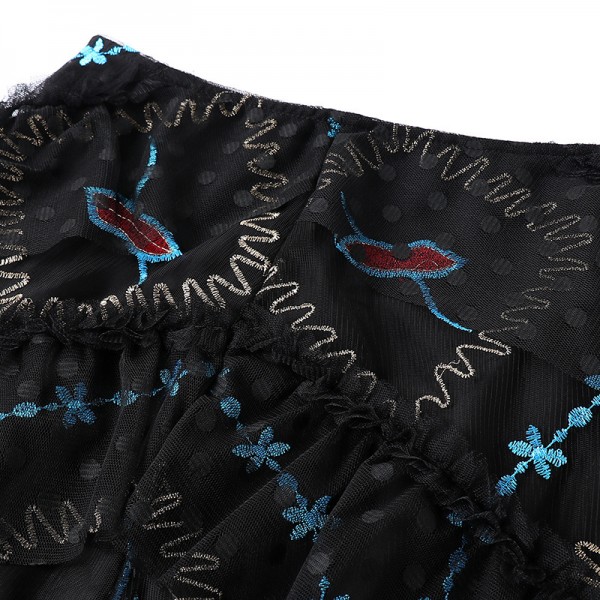 Q1918208-2021 summer new French fashionable high waist slim slim half length A-line skirt embroidered gauze skirt 