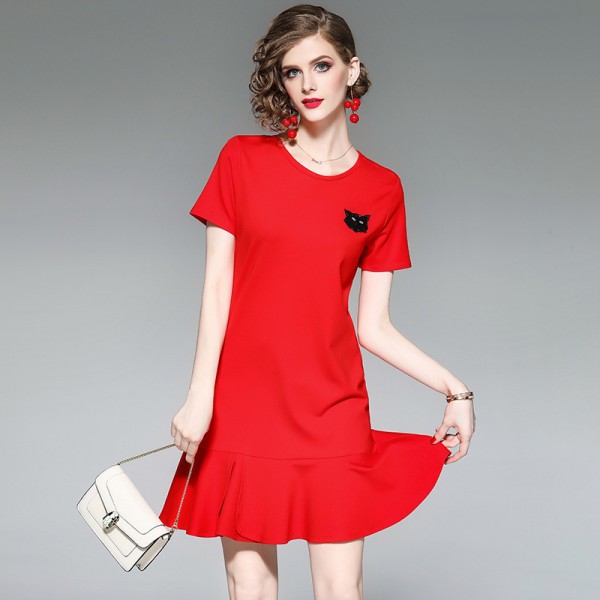 1910609-2021 spring and summer new women's fashionable age reducing stitching lace cut out Ruffle Dress 