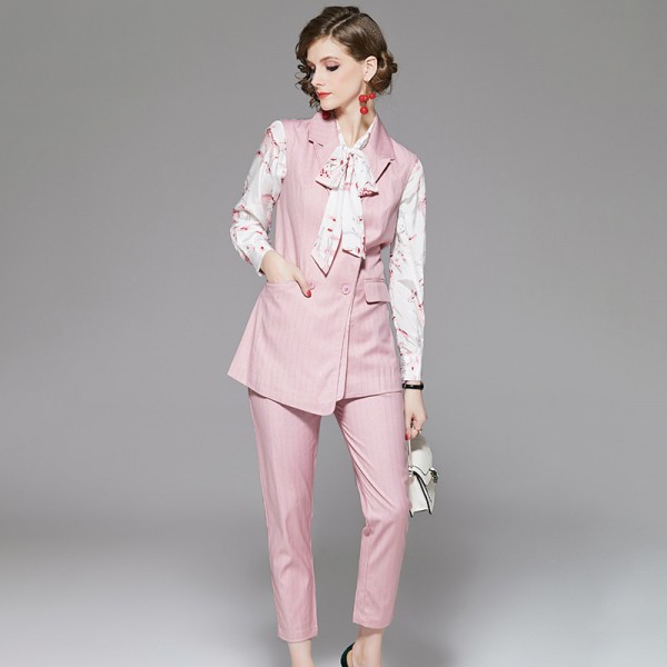 1939402-2021 early spring new fashion temperament irregular lapel vest SLIM STRAIGHT pants two piece suit 