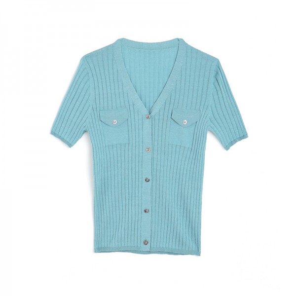 S2006405-2021 spring and summer new French retro top versatile temperament knitted cardigan simple T-shirt lazy 