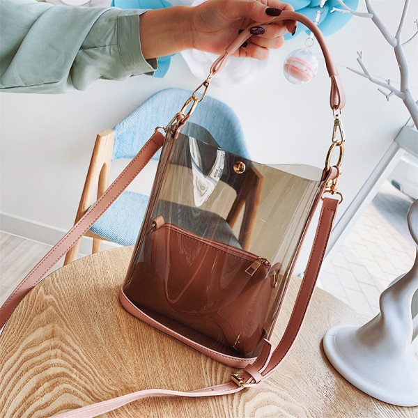 2020 new fashion transparent jelly bag Korean customized large capacity one shoulder portable Messenger Bag Beach Bag