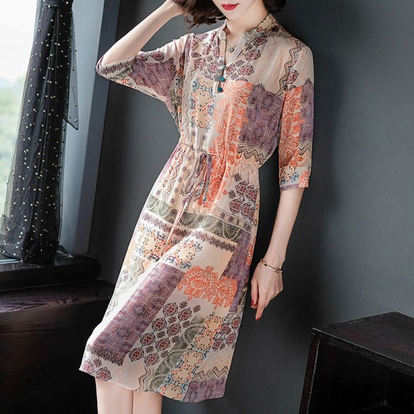 1901603-2021 new summer women's silk crepe de Chine Printed Dress 