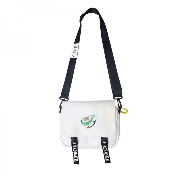 Korean style simple new canvas bag avocado personality wide shoulder strap small fresh student One Shoulder Messenger Bag