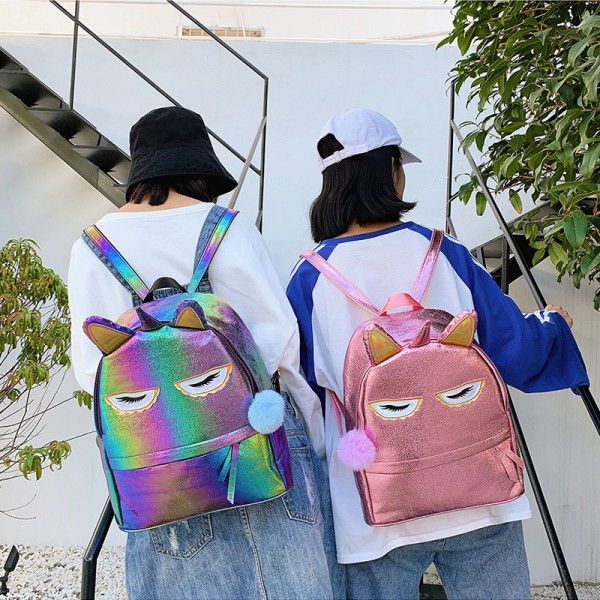 Foreign trade new laser sequins cute cartoon Unicorn backpack outdoor backpack gradient Pu student schoolbag