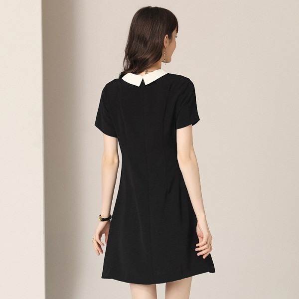 1918202-2021 summer new women's fashionable age reduction show thin doll collar middle A-line dress 