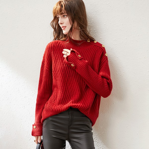 1937209-2021 autumn and winter new French retro easy to match wool rabbit hair loose casual knitting warm top 