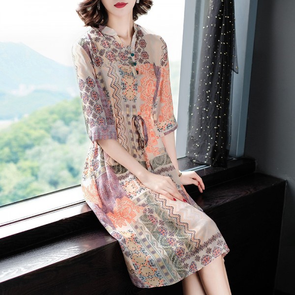 1901603-2021 new summer women's silk crepe de Chine Printed Dress 