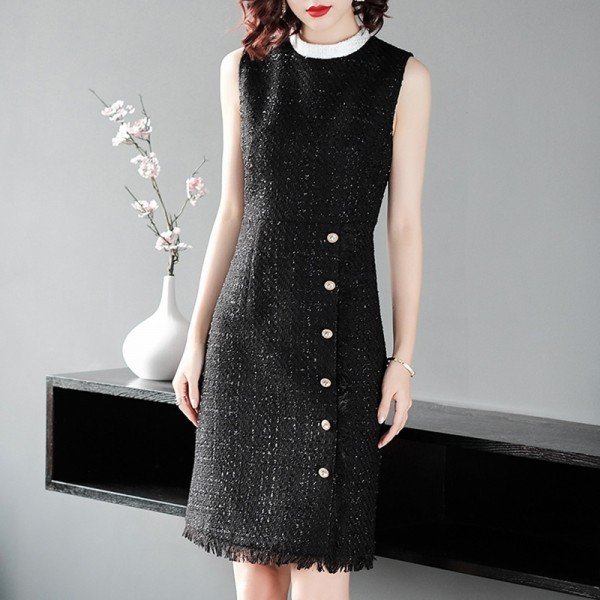 1835307-2021 autumn new style commuting dress elegant Plaid round neck long sleeve two piece A-line skirt 