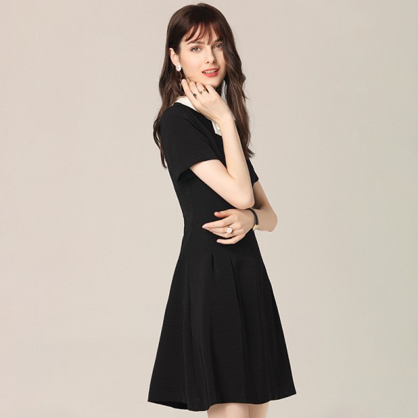 1918202-2021 summer new women's fashionable age reduction show thin doll collar middle A-line dress 