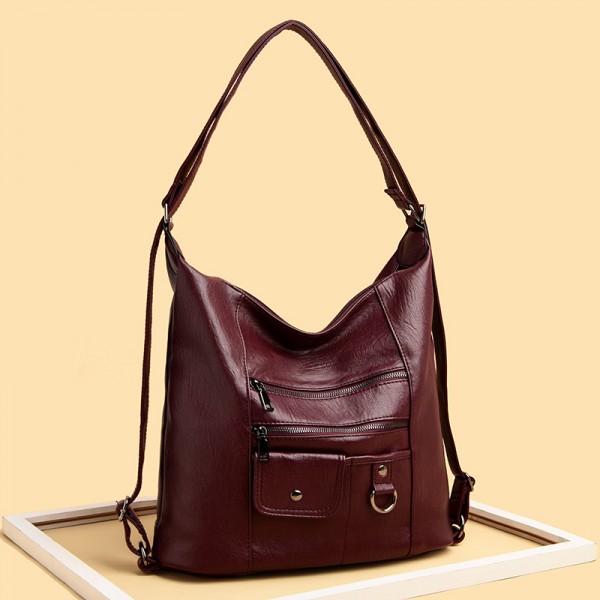 Soft leather big bag women's new large capacity three use bag fashion leisure portable single shoulder bag double shoulder bag