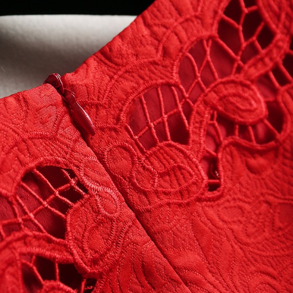 F1052-2021 Bridesmaid bride's return door red new year dress hollow out embroidered trumpet sleeve dress wedding night 