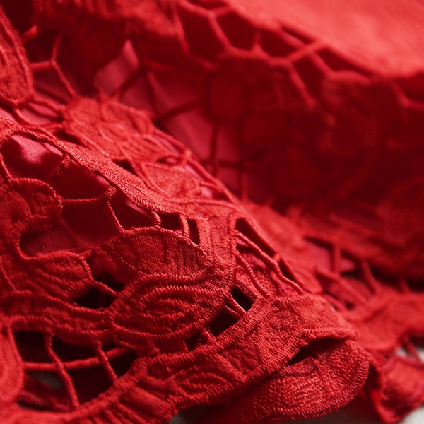 F1052-2021 Bridesmaid bride's return door red new year dress hollow out embroidered trumpet sleeve dress wedding night 