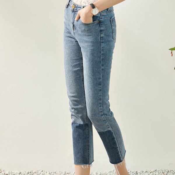 K2006413 - tailoring - spring and summer leg length versatile casual retro slim color matching jeans 