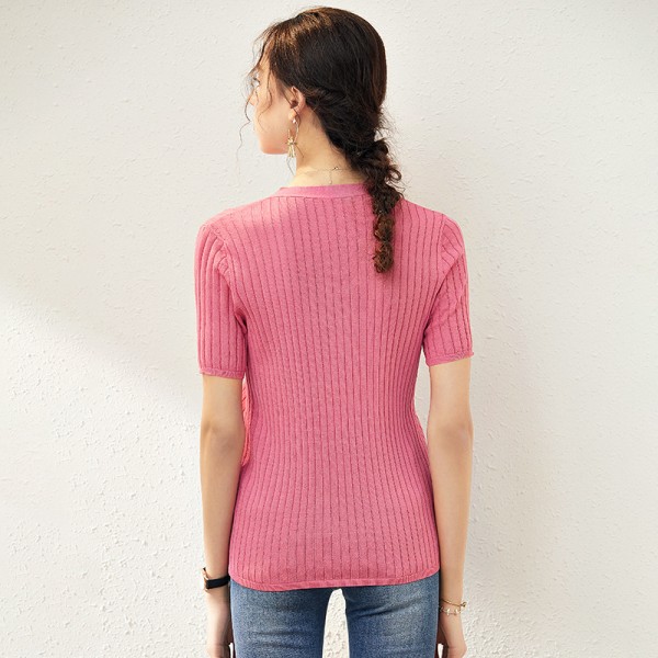 S2006405-2021 spring and summer new French retro top versatile temperament knitted cardigan simple T-shirt lazy 