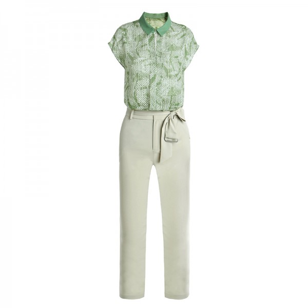 1920107-2021 summer new Chiffon printed shirt top + suit pants two piece suit with belt 