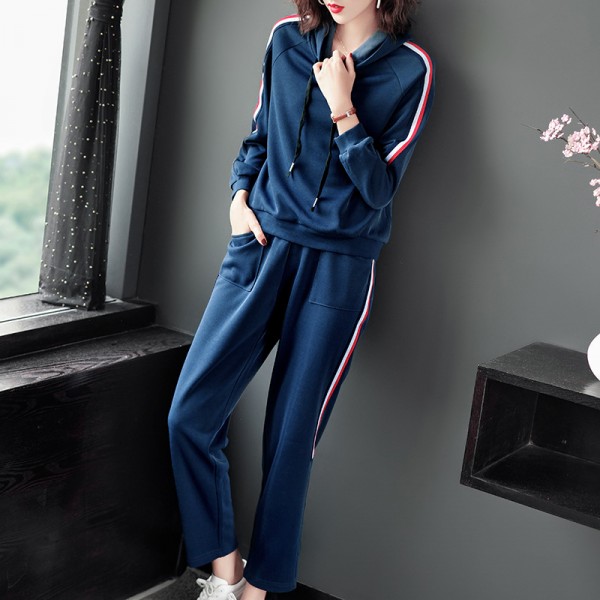 1926201-2021 autumn women's side striped Hoodie + ...