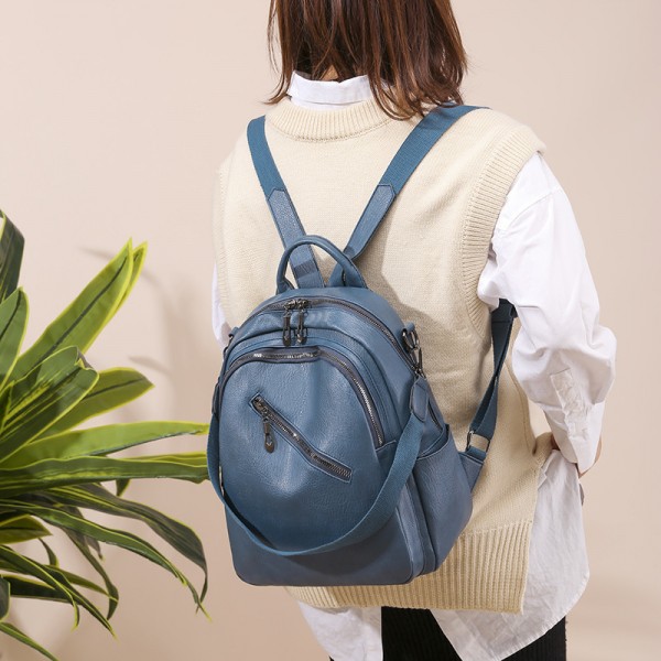 2021 new dual-purpose women's bag shoulder bag foreign style college student schoolbag retro fashion personality pure soft leather backpack