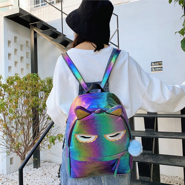 Foreign trade new laser sequins cute cartoon Unicorn backpack outdoor backpack gradient Pu student schoolbag