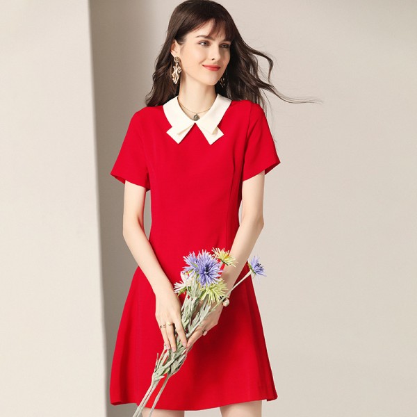 1918202-2021 summer new women's fashionable age reduction show thin doll collar middle A-line dress 