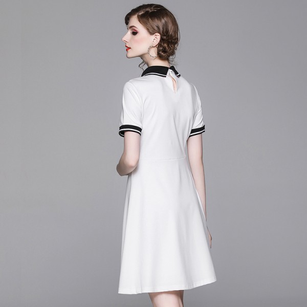 1920110-2021 summer new fashion heart embroidery polo collar dress slim and versatile 